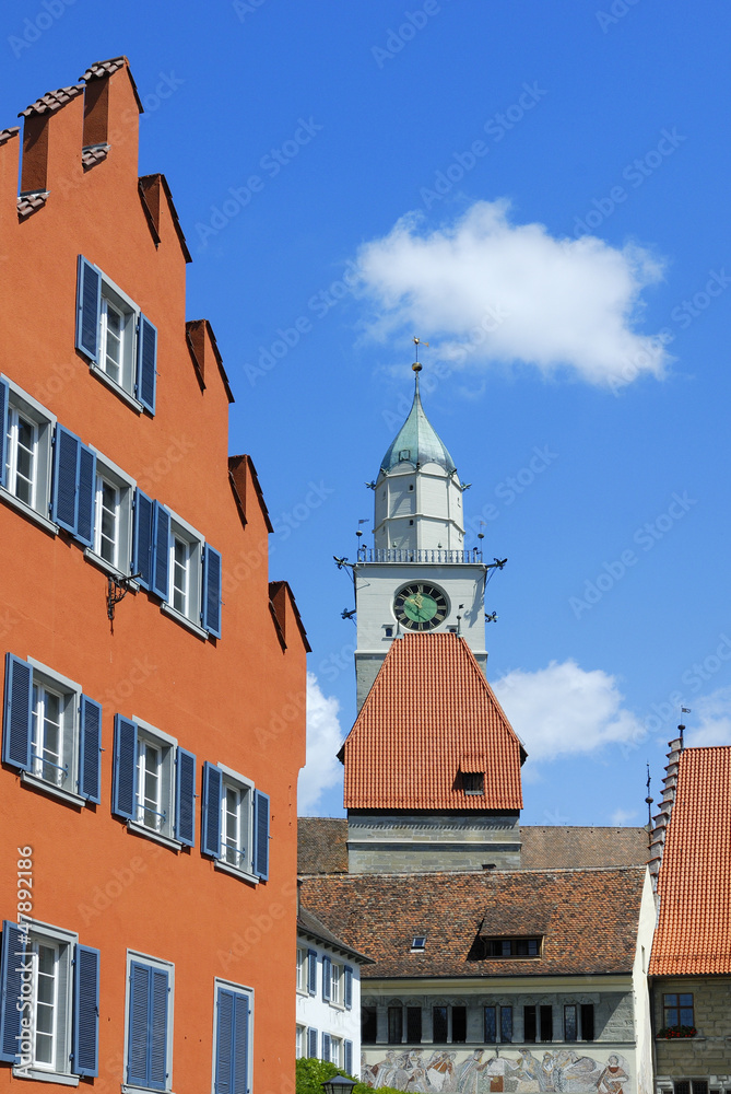 Überlingen am Bodensee - Marktplatz, Altstadthaus, Münsterturm.