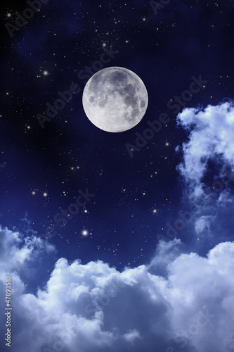 cloudy night sky with moon and star