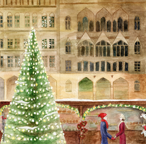 Christmas card watercolor drawing