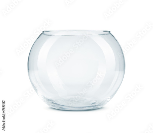 Empty fish bowl isolated on white background photo