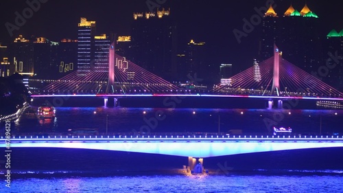Jiangwan bridge stands and shine of light in front of photo