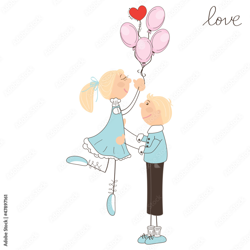 Cute girl fly away on the balloons. Valentine day illustration Cute girl fly away on the balloons. Valentine day illustration