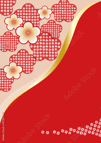 和風　梅と絞り柄（朱色）