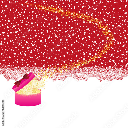 Winter landscape with a gift and shine