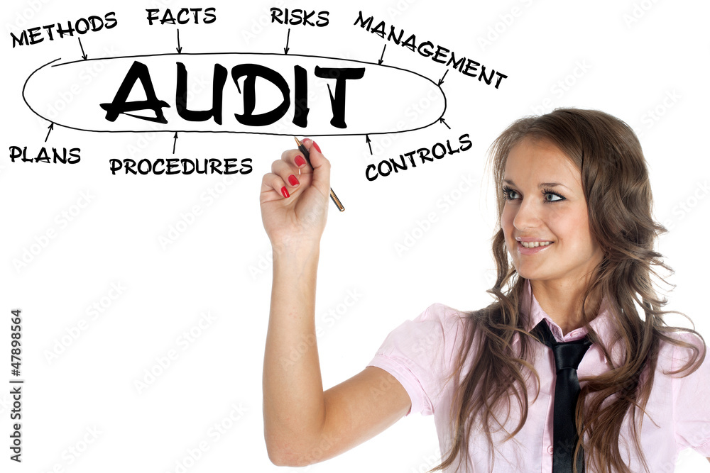 businesswoman drawing plan of Audit businesswoman drawing plan of Audit