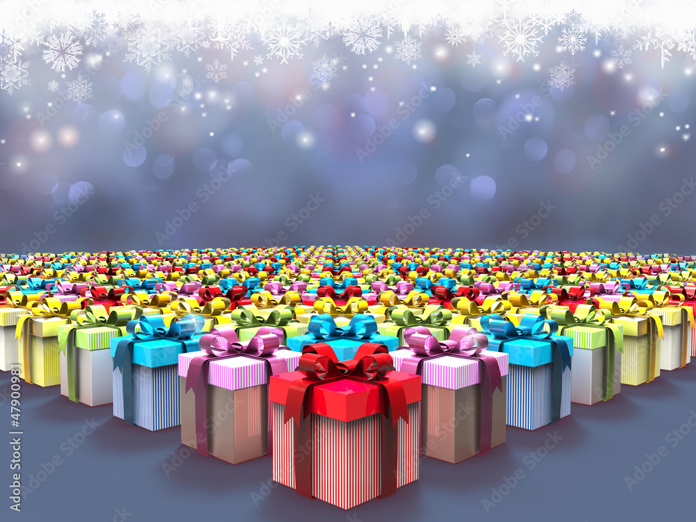 © soulline - Christmas background with gift boxes and snowflakes