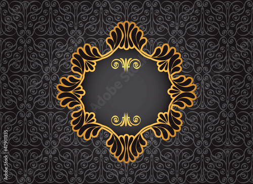 Gold vintage frame on black decorative background