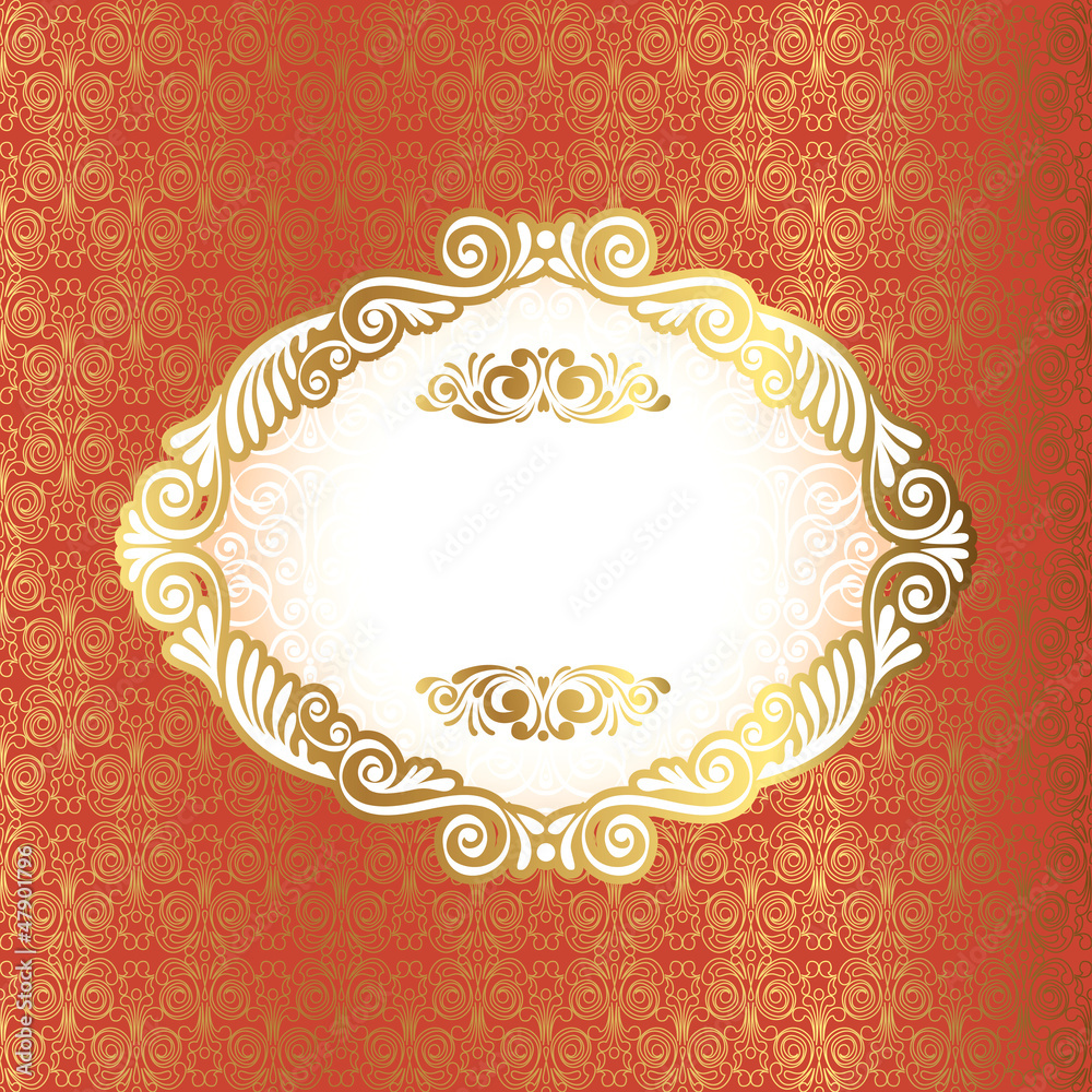 Vintage frame on damask background, vector illustration