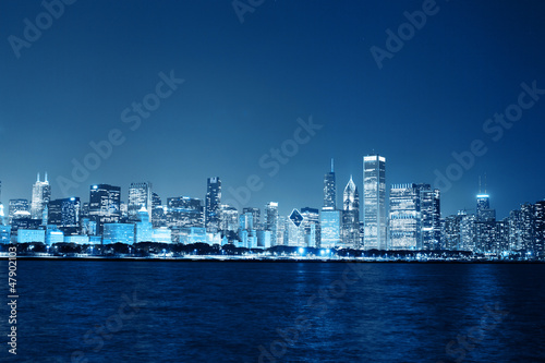 Chicago Night Skyline as Financial Fistrict © maksymowicz