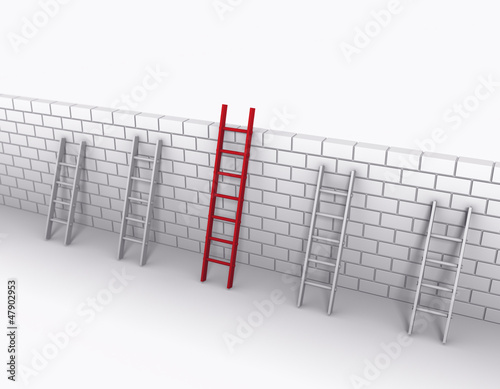 3D Ladders Leaning Against A Wall photo