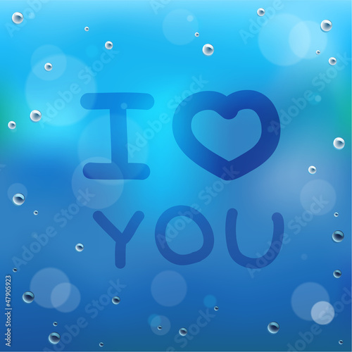 Hand draw cartoon and water drop on glass