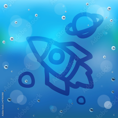 Hand draw cartoon and water drop on glass