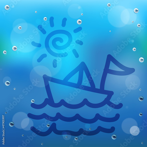 Hand draw cartoon and water drop on glass