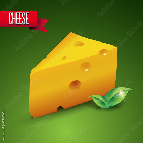 Fresh Cheese with green leaves and red ribbon