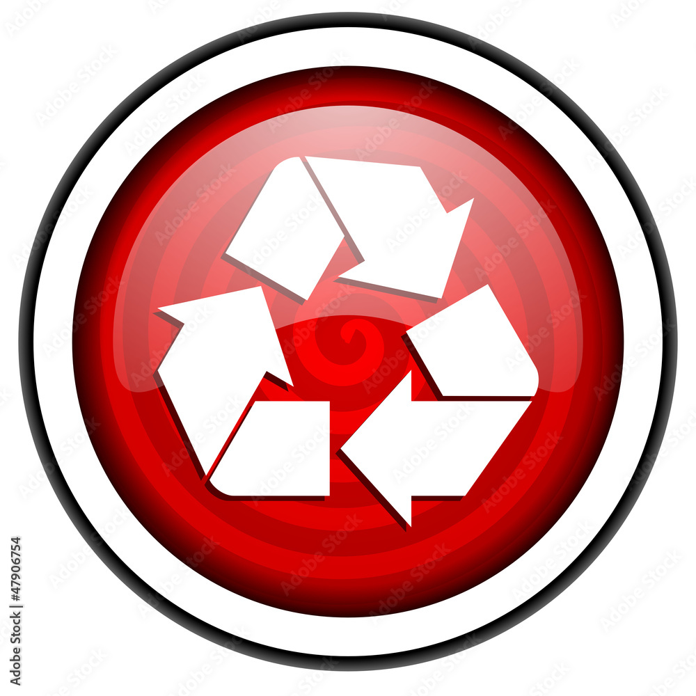 recycle red glossy icon isolated on white background recycle red glossy icon isolated on white background