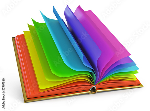 Open book with colorful pages. 3d render