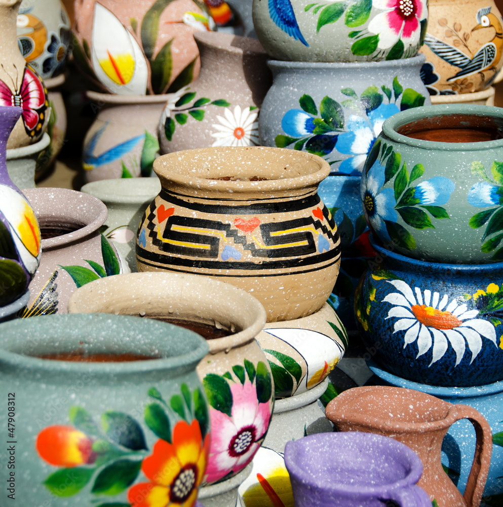 Variety of colorful ceramic pots in Old Village, San Diego Variety of colorful ceramic pots in Old Village, San Diego