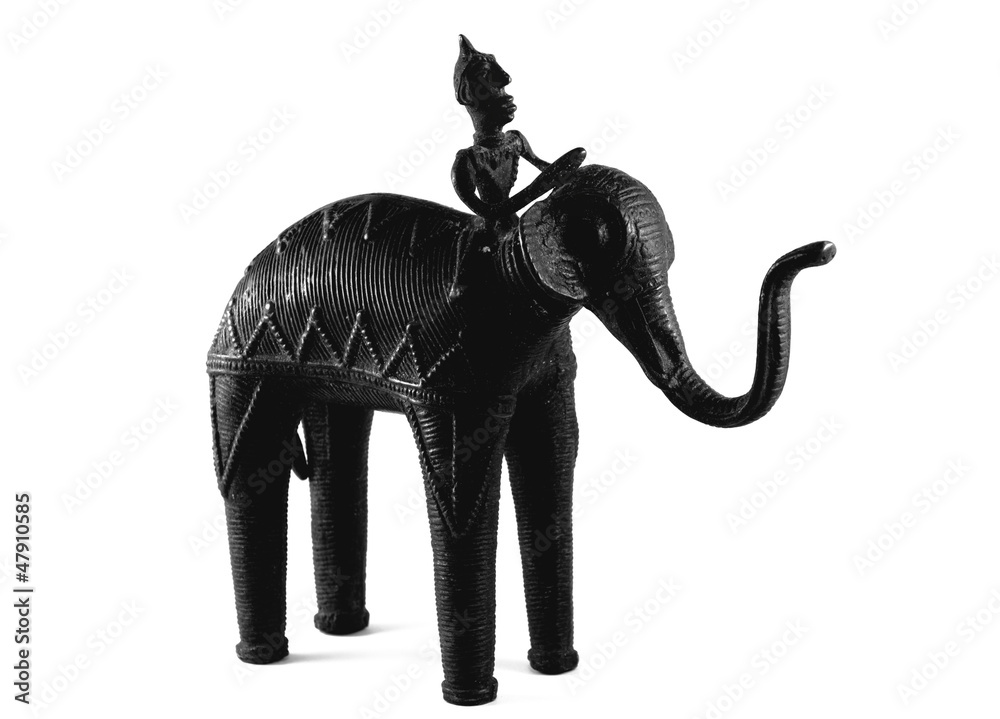 Dark bronze elephant statue with rider