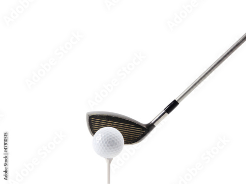 Golf tee off on white background