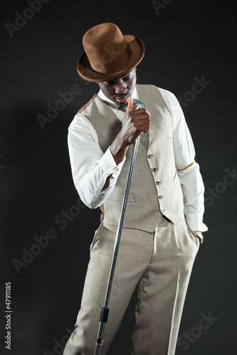 Photography Black american jazz singer. Vintage. Studio shot.