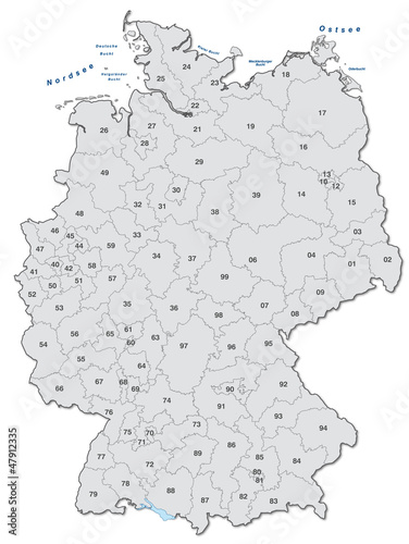 Inselkarte von Deutschland mit Postleitzahlen