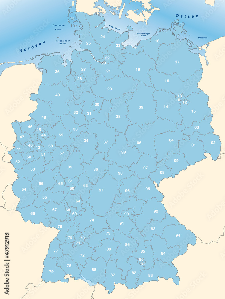 Karte von Deutschland mit Postleitzahlen