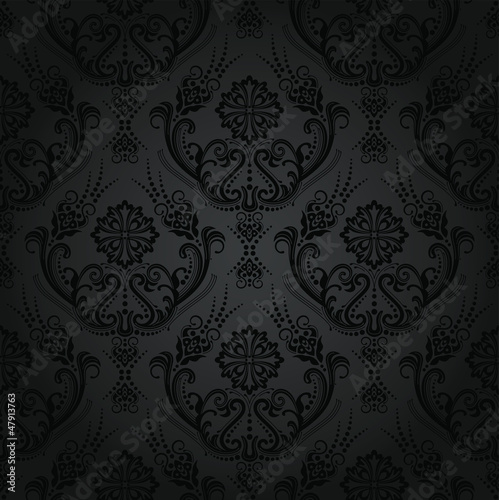 Luxury black floral damask wallpaper pattern