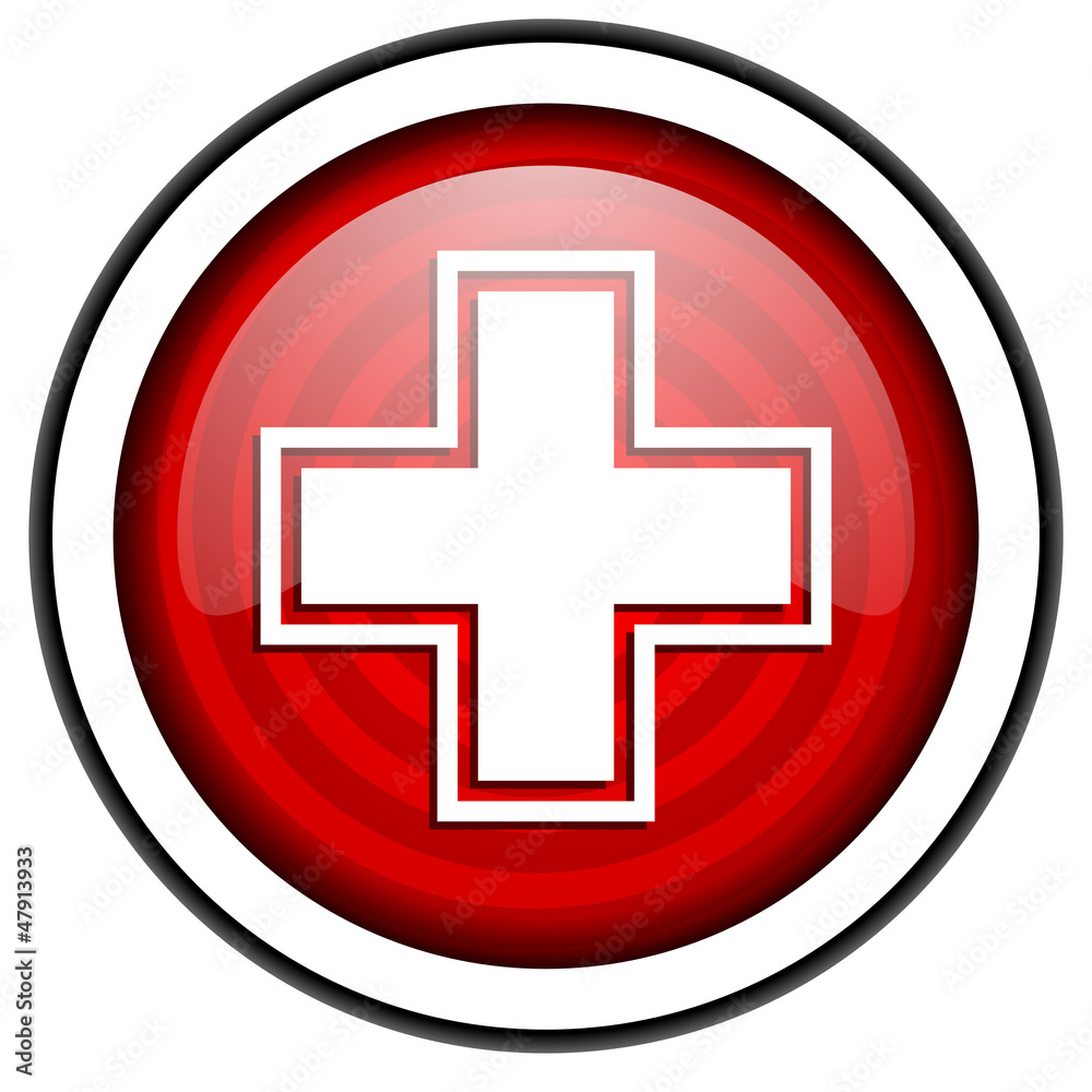 Obraz premium pharmacy red glossy icon isolated on white background