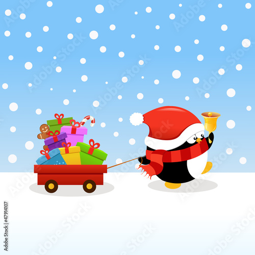 Penguin delivering Christmas Gifts