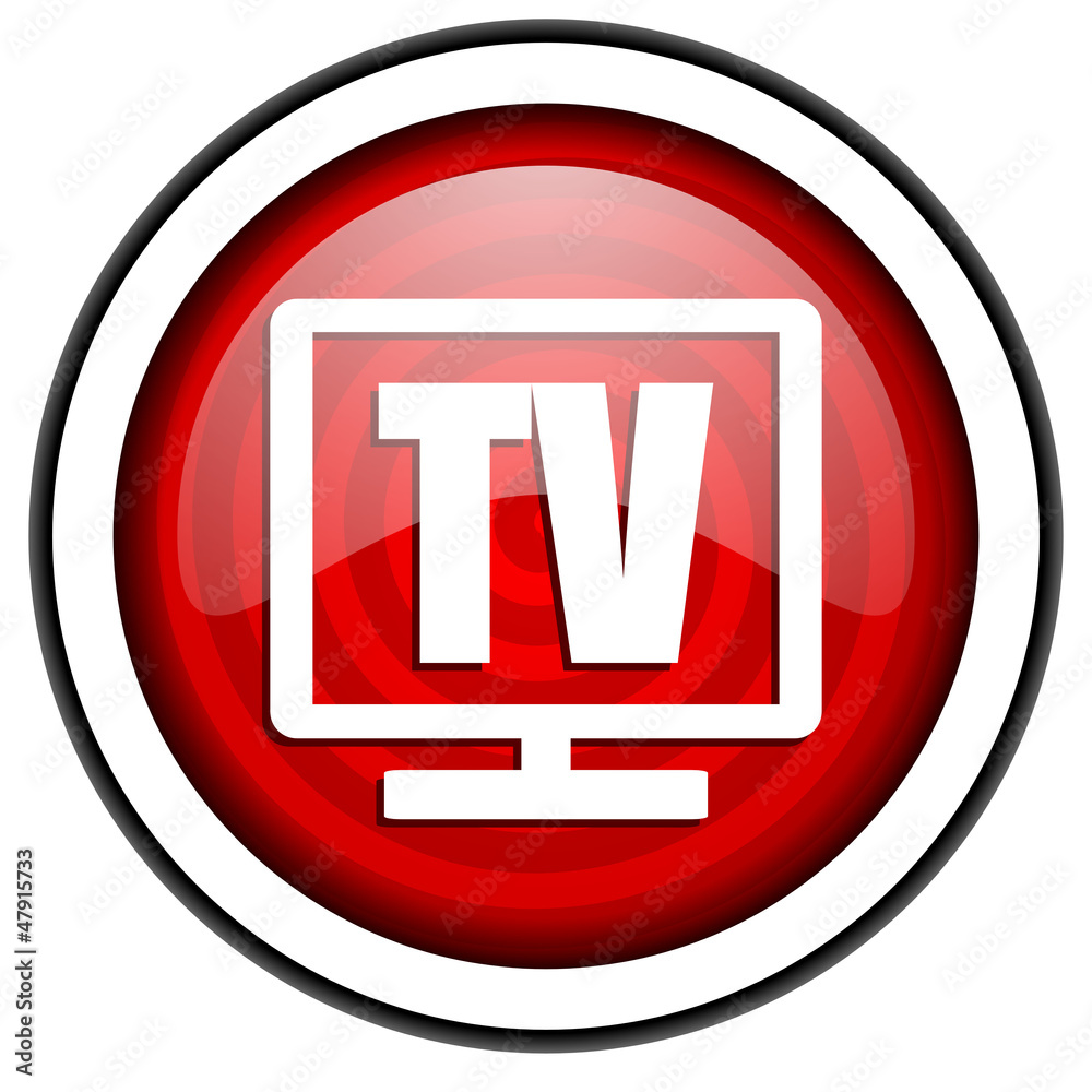 tv red glossy icon isolated on white background tv red glossy icon isolated on white background