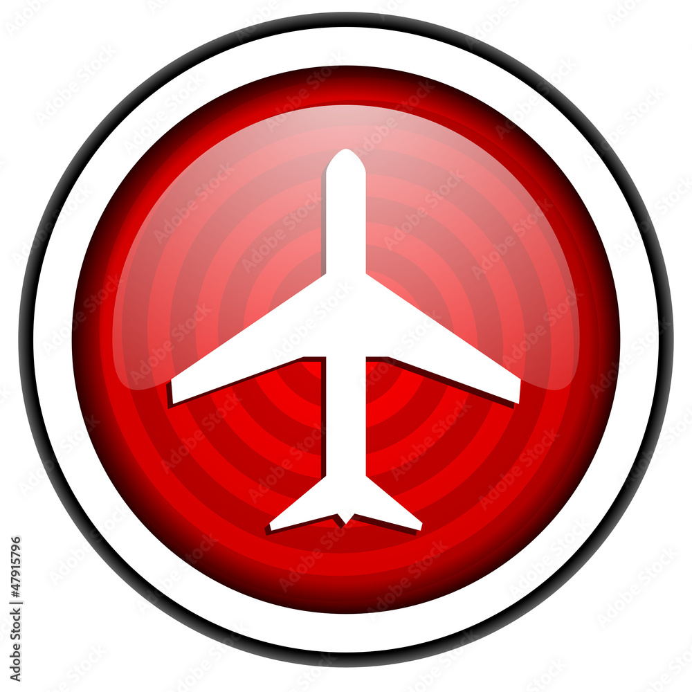 airplane red glossy icon isolated on white background