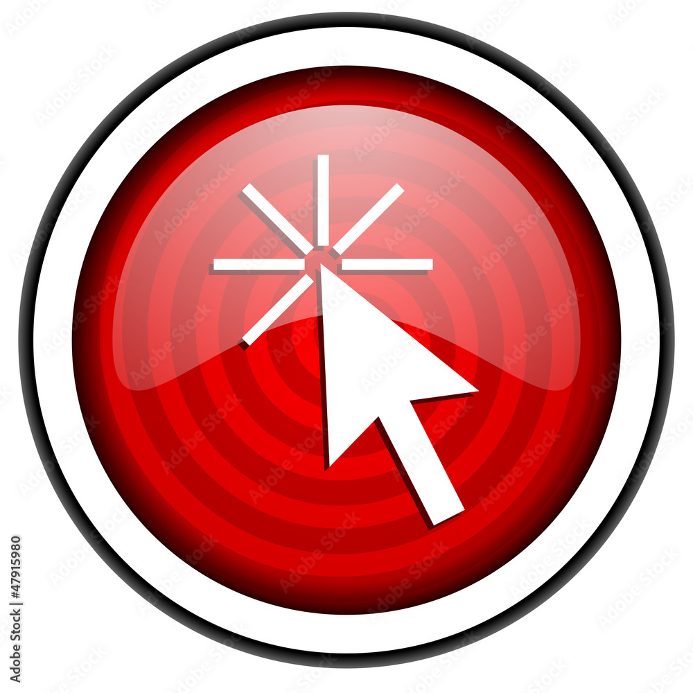 click here red glossy icon isolated on white background click here red glossy icon isolated on white background
