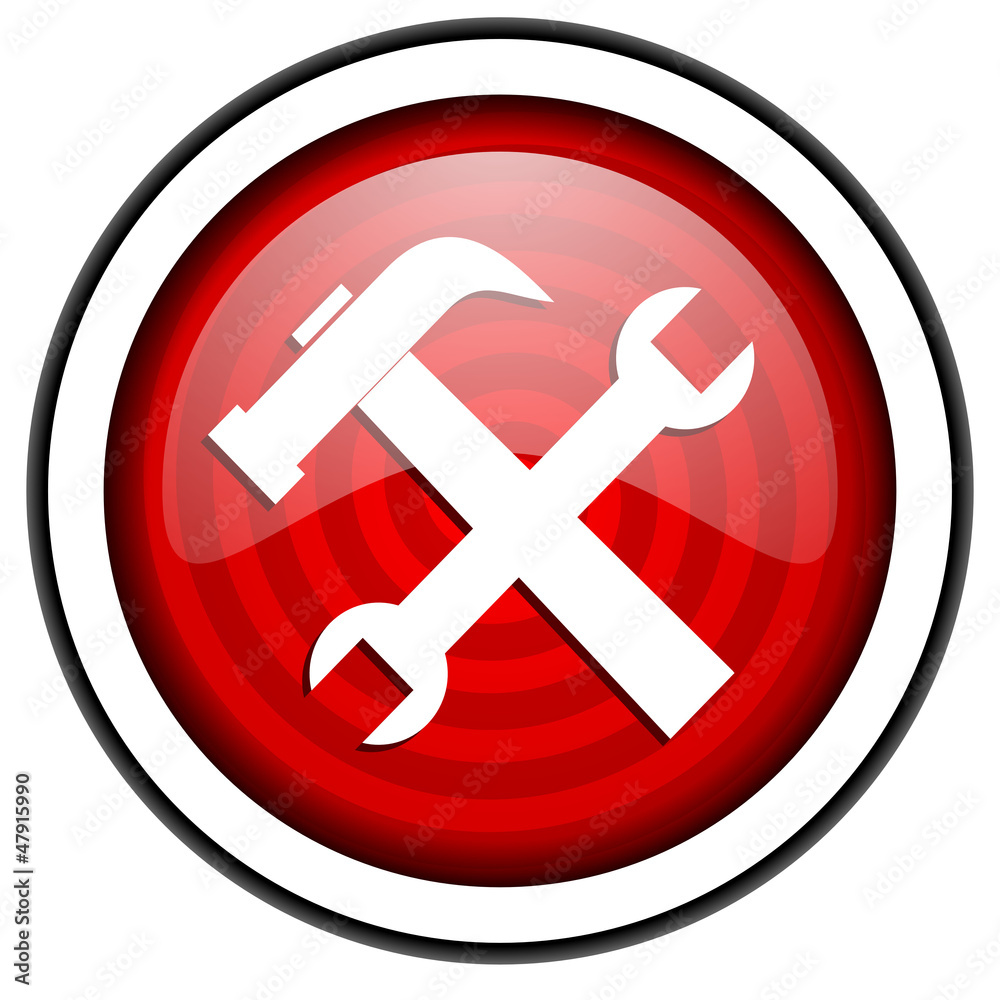 tools red glossy icon isolated on white background tools red glossy icon isolated on white background