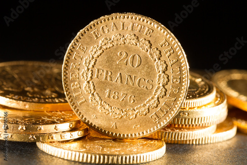 Twenty French Francs coins photo