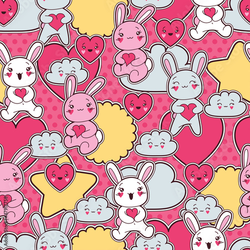 Fototapeta Naklejka Na Ścianę i Meble -  Seamless kawaii child pattern with cute doodles.