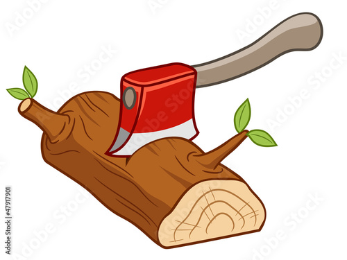 illustration of Axe set on timber