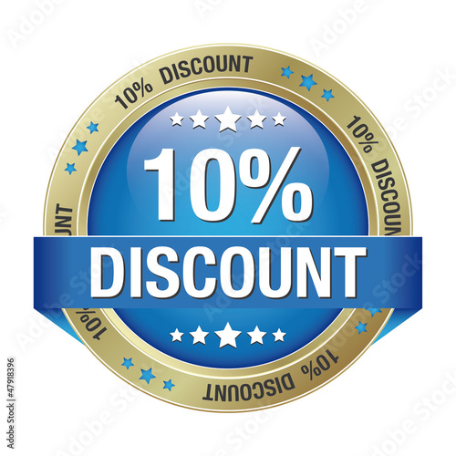10 percent discount blue gold button isolated