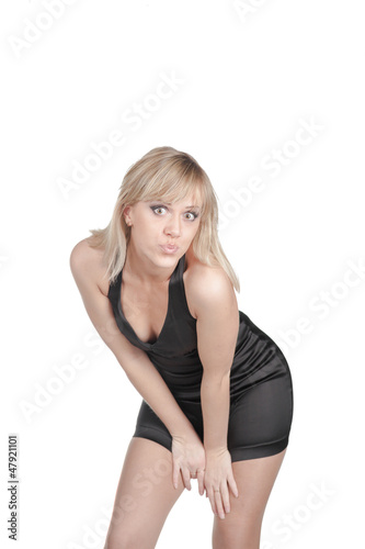 sexy blond lady in black dress