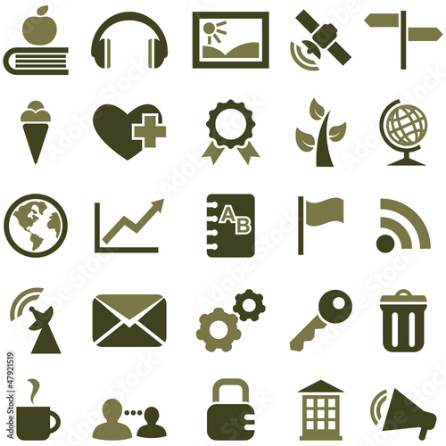 Signs and icons olive color.