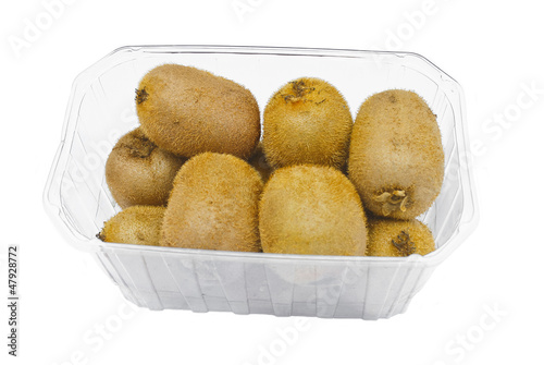 Plastic packaging kiwi on a white background