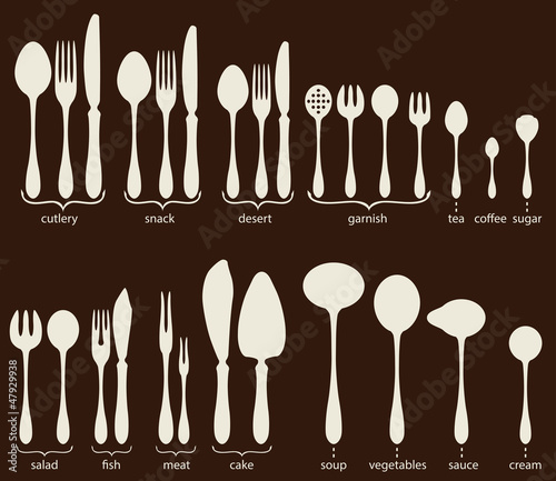 Set of cutlery icons - silhouette