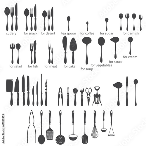 Set of cutlery icons - silhouette photo