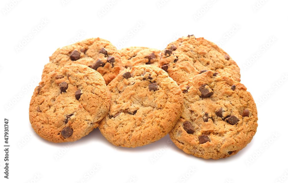 Chocolate chip cookies Isolated on white background Chocolate chip cookies Isolated on white background