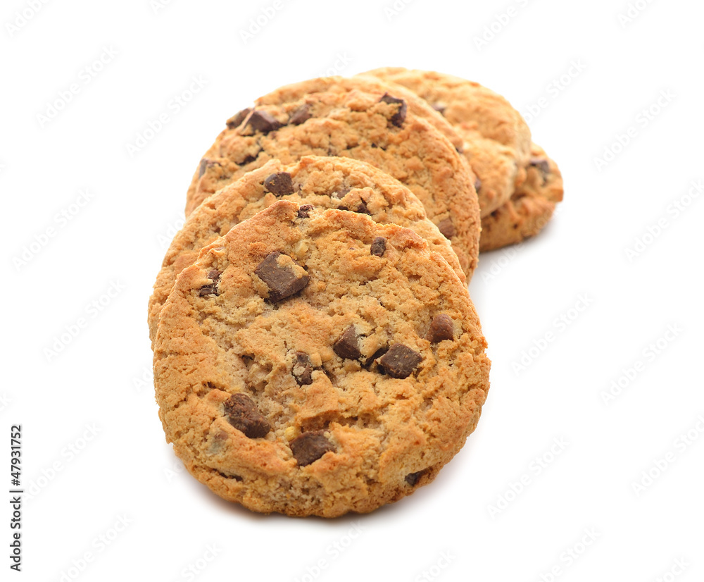 Chocolate chip cookies Isolated on white background Chocolate chip cookies Isolated on white background
