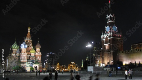 People walk on Red Square in night on festival CIRCLE OF LIGHT