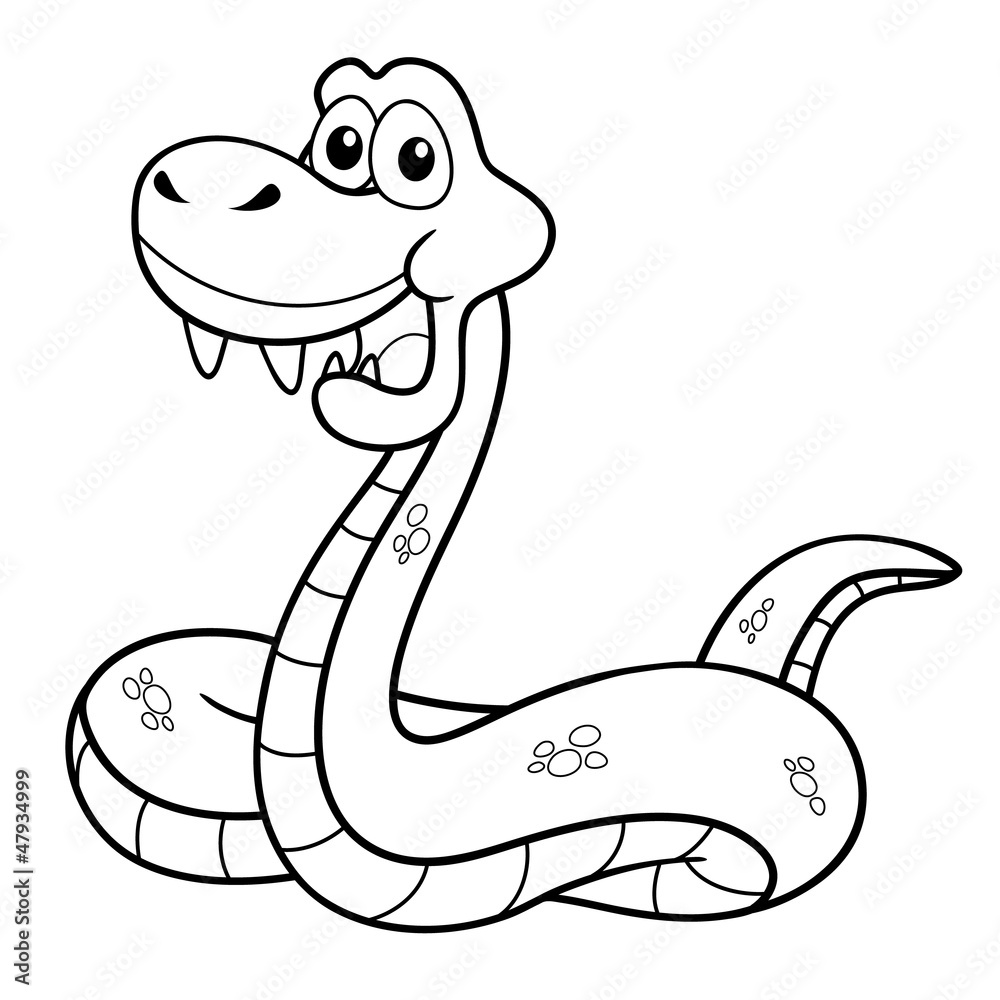 Fototapeta premium Illustration of Cartoon Snake - Coloring book