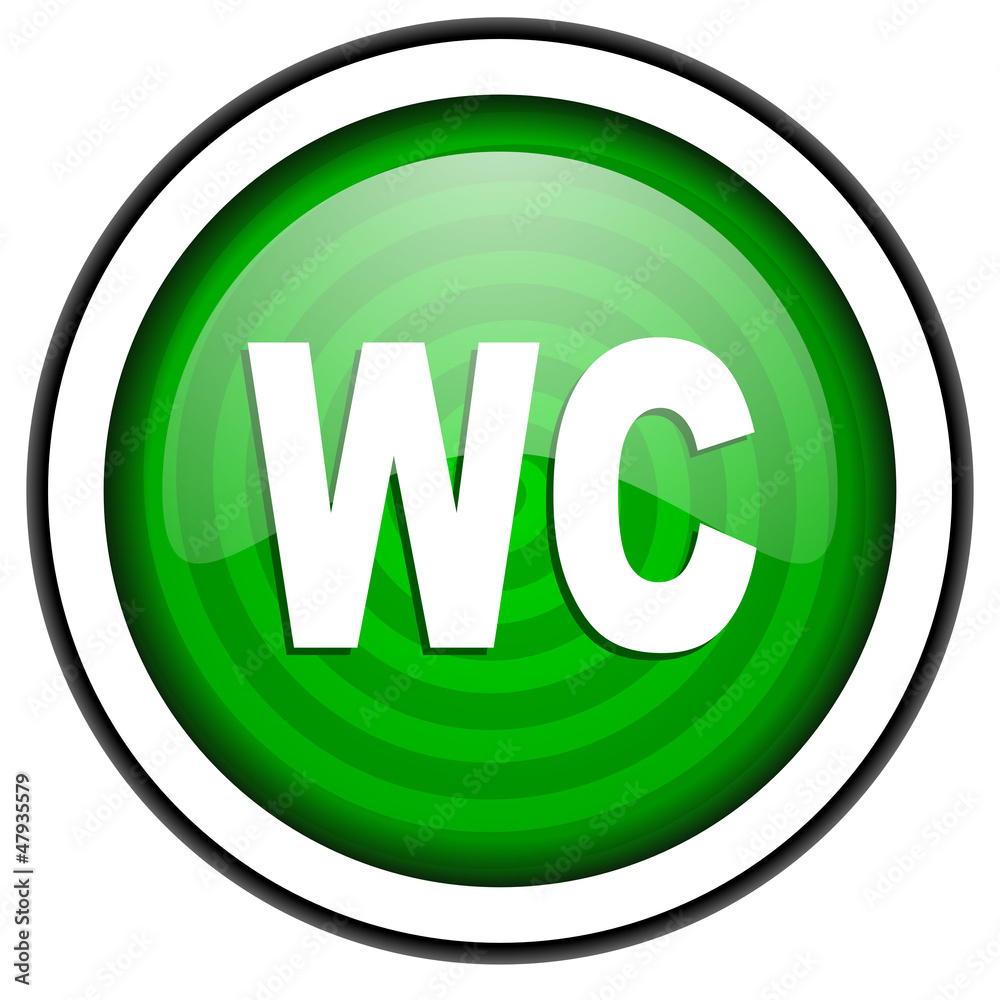 wc green glossy icon isolated on white background wc green glossy icon isolated on white background