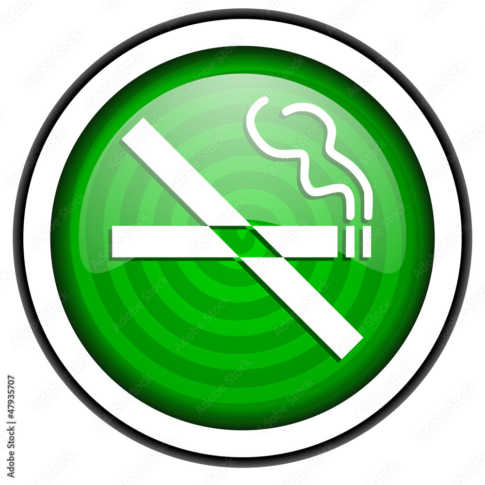 no smoking green glossy icon isolated on white background no smoking green glossy icon isolated on white background