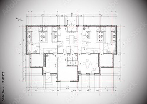 Detailed grey vector plan of a typical house construction