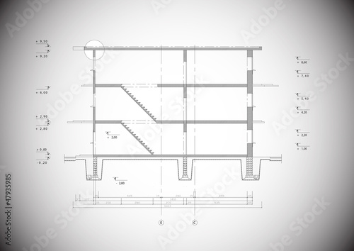 Detailed grey vector section of a typical house construction